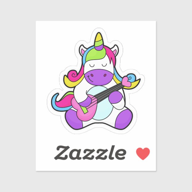 Sticker Unicorne en tant que musicien avec guitare (Feuille)