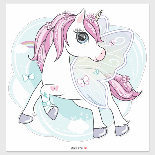Sticker Unicorne et Papillons (Feuille)
