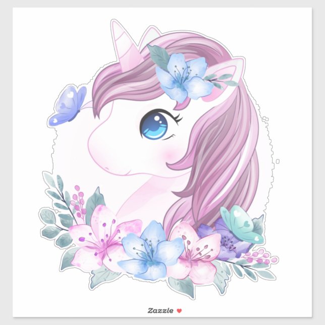 Sticker Unicorne et Papillons (Feuille)