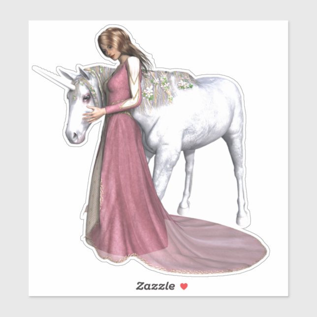 Sticker Unicorne et princesse (Feuille)