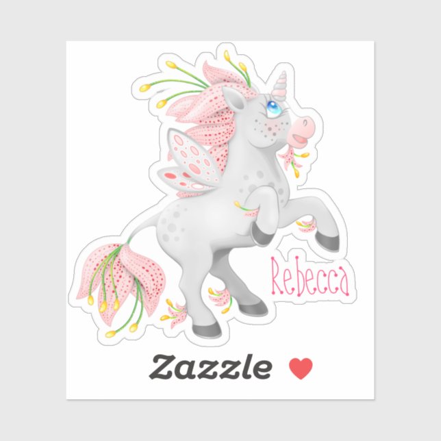 Sticker Unicorne fée rose funky avec orchidées (Feuille)