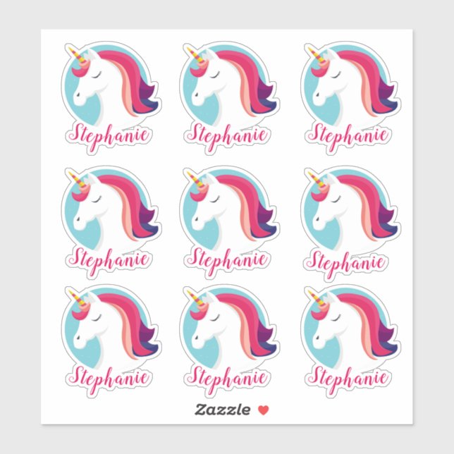 Sticker Unicorne magique rose et bleu - Personnalisé (Feuille)