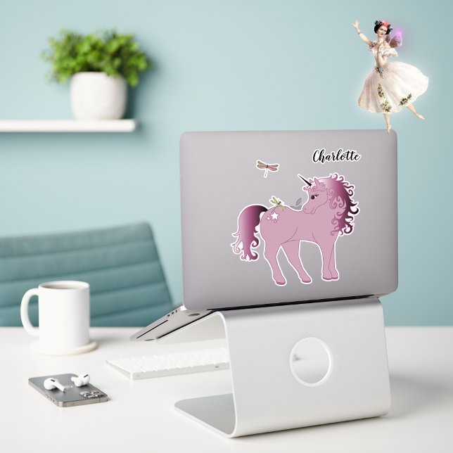 Sticker Unicorne rose et libellules (Créateur téléchargé)