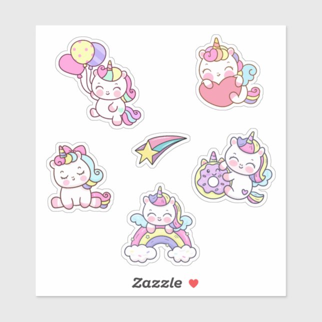 Sticker Unicornes mignonnes (Feuille)