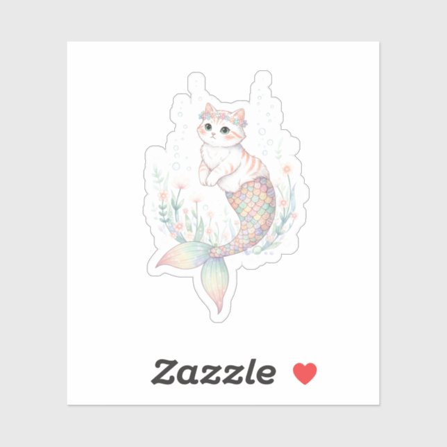Sticker Unique Easter Cat Mermaid Pastel Egg Scale Tail  (Feuille)
