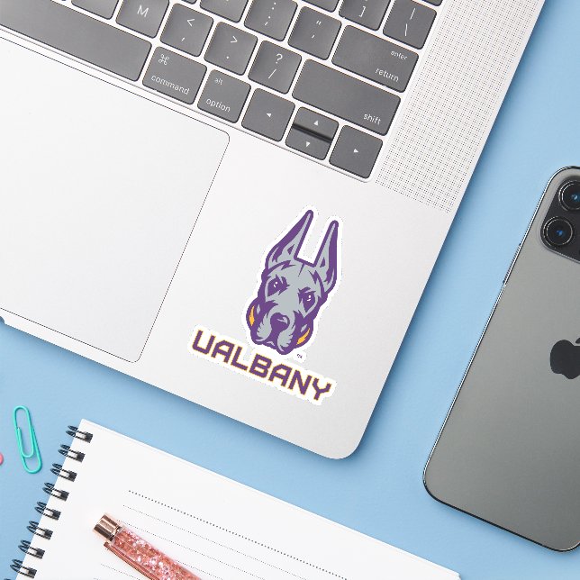 Sticker Université d'Albany Great Danes (Ordinateur portable avec iPhone)