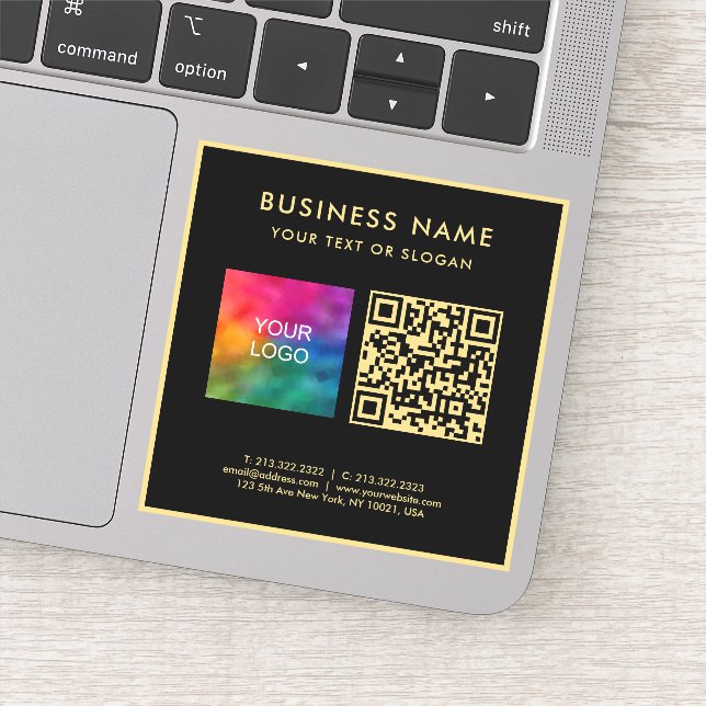 Sticker Upload Business Logo Black & Gold Elegant QR Code (Détail)