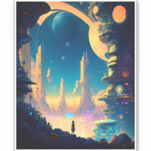 Sticker urbain futuriste de science-fiction