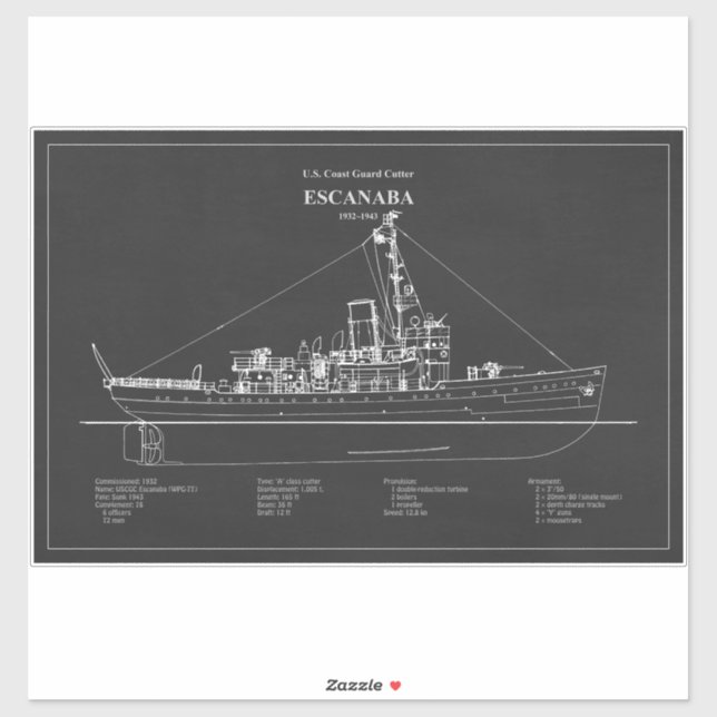 Sticker USCGC Escanaba wpc-77 - PD (Feuille)