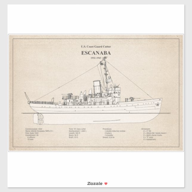 Sticker USCGC Escanaba wpc-77 - SBD (Feuille)