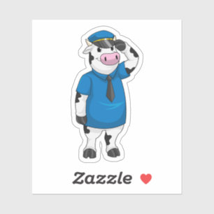 Sticker Vache comme agent de police avec casquette de poli