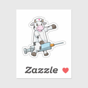 Sticker Vache comme infirmière avec coeur et seringue