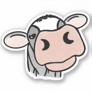 Sticker vache de dessin animé noir blanc rose baiser gris