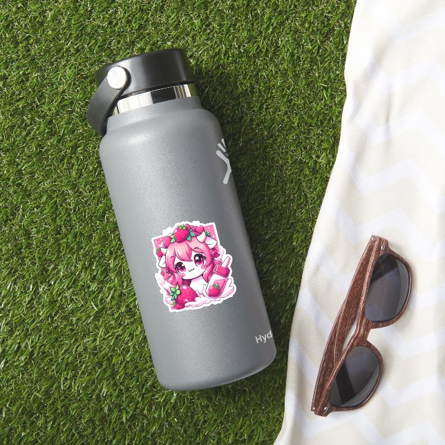 Sticker Vache de fraise Kawaii Anime Lait de fraise _1 (HydroFlask Insitu)