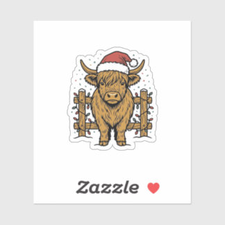 Sticker Vache des Highlands au chapeau de Père Noël Gravur