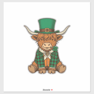 Sticker Vache des Highlands mignonne chemise vintage trèfl