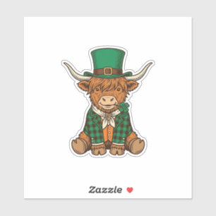 Sticker Vache des Highlands mignonne trèfle irlandais conc