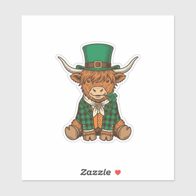 Sticker Vache des Highlands mignonne trèfle irlandais conc (Feuille)
