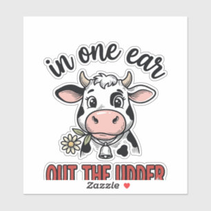 Sticker Vache drôle dans une oreille hors du tee-shirt de