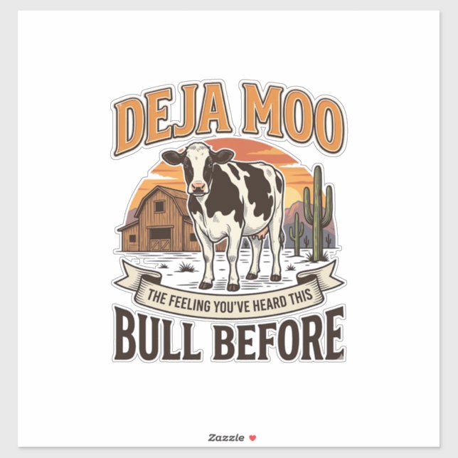 Sticker Vache drôle Deja Moo Création de chemise occidenta (Feuille)