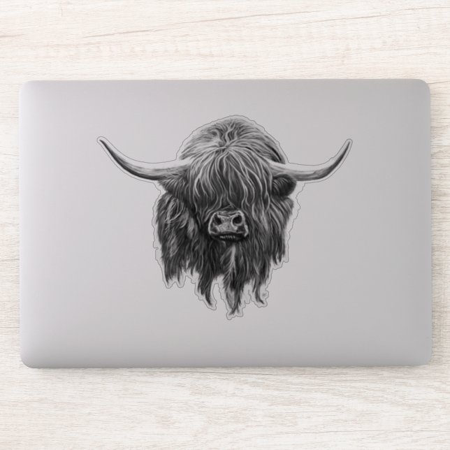 Sticker Vache Écossaise Highland En Noir Et Blanc (Ordinateur)