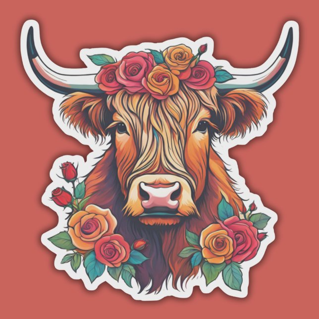 Sticker Vache Highland avec étanche Rose (Créateur téléchargé)