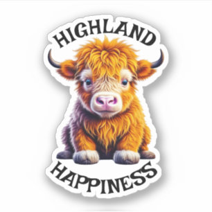 Sticker Vache Highland bébé adorable art IA