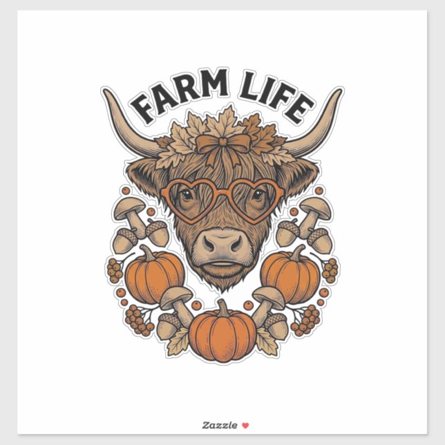 Sticker Vache Highland d'automne avec lunettes en forme de (Feuille)