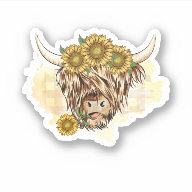 Sticker Vache Highland Et Tournesol. Conception parfaite p (Devant)