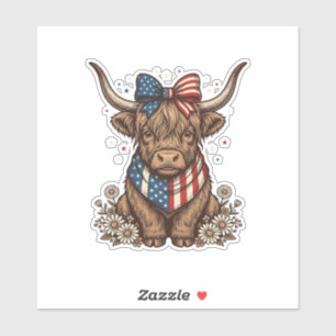 Sticker Vache Highland Patriotique Vintage