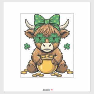 Sticker Vache Highland St Patrick Pot d'or Art Vintage_1