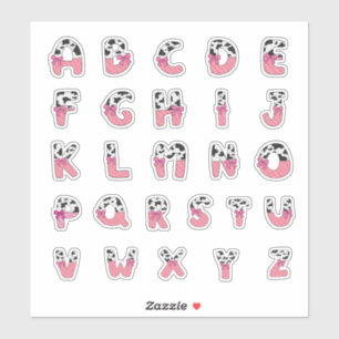 Sticker Vache Imprimée Alphabet Rose Coquette Lettres Cowg