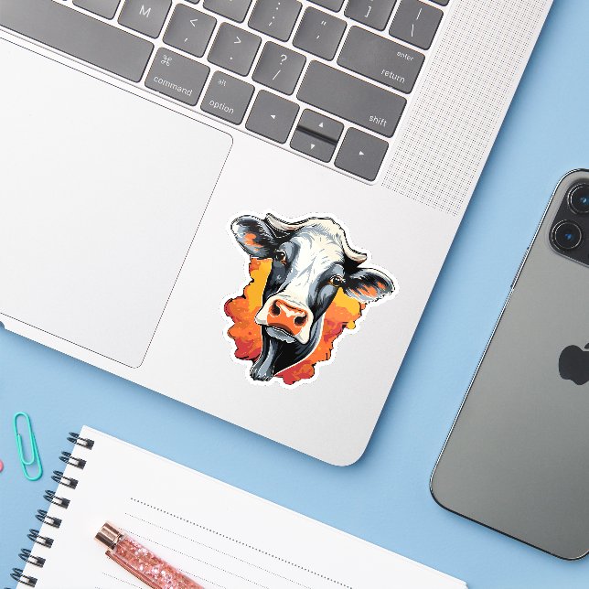 Sticker Vache laitière Holstein noir blanc Ferme Fermier (Ordinateur portable avec iPhone)