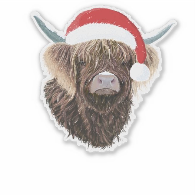 Sticker Vache marrante des Highlands portant un chapeau de (Devant)