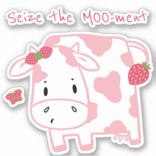 Sticker Vache mignonne aux fraises Saisir le vinyle Moo-
