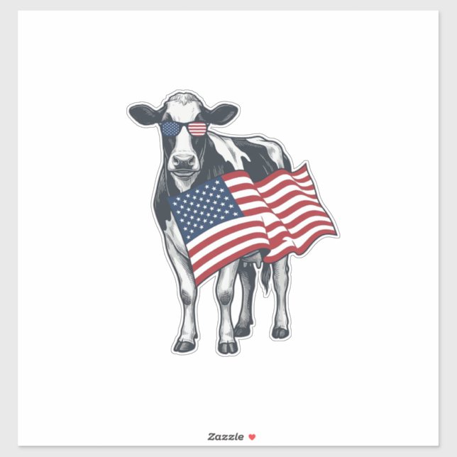 Sticker Vache patriotique Drapeau américain Gravure vintag (Feuille)
