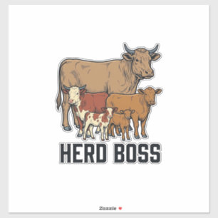 Sticker Vache patronne de troupeau Famille Gravure vintage