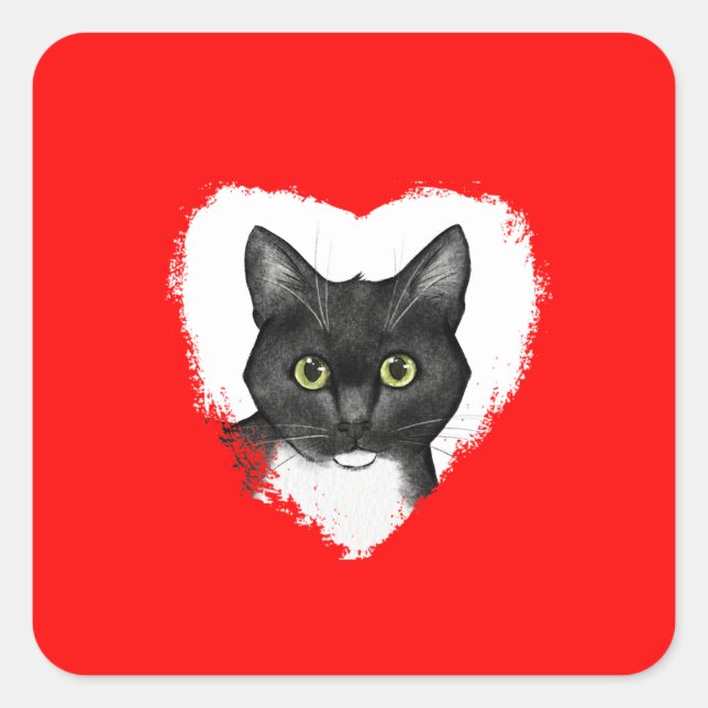 Sticker Valentine pour chat noir et blanc (Devant)