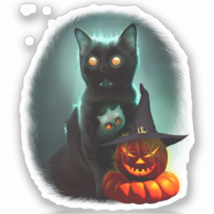 Sticker Vampire Chat et Assistant Citrouille Halloween Sur
