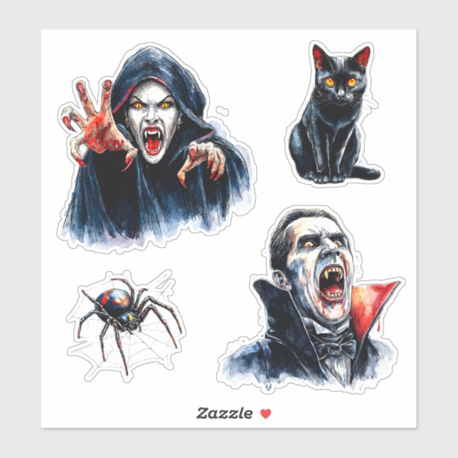 Sticker Vampiress et Vampire Halloween gothique Cat Spider (Feuille)