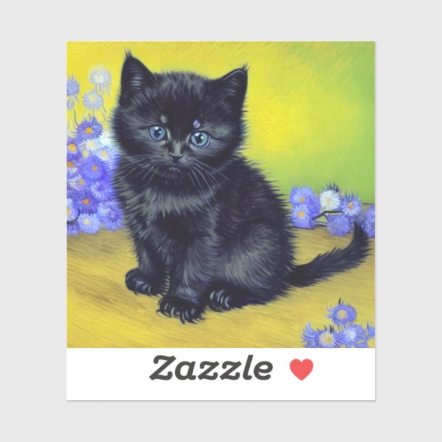 Sticker Van Gogh Chat noir Fleurs violettes (Feuille)
