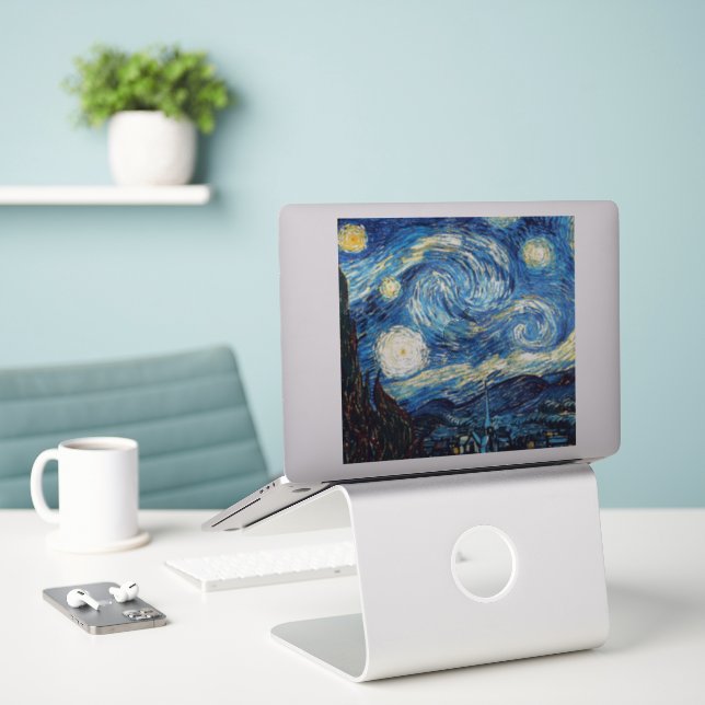 Sticker Van Gogh - Nuit étoilée (Ordinateur portable sur le bureau)