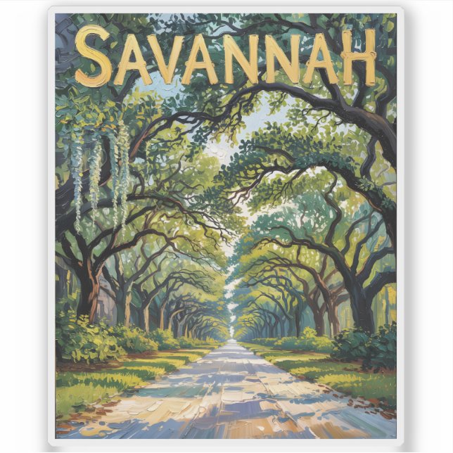 Sticker Van Gogh Retro Savannah Georgia Oak Avenue Travel (Devant)
