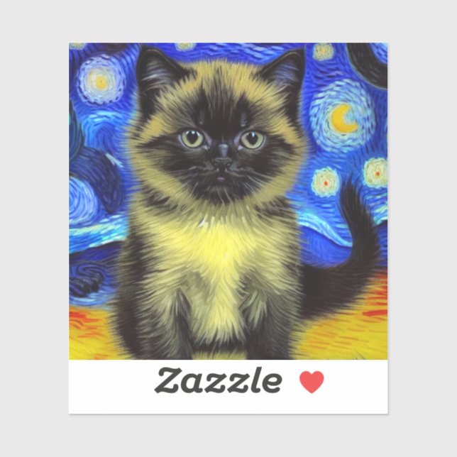 Sticker Van Gogh Starry Nuit Siamese Cat (Feuille)