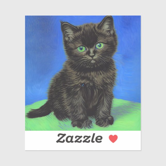 Sticker Van Gogh Style Kitten noir (Feuille)