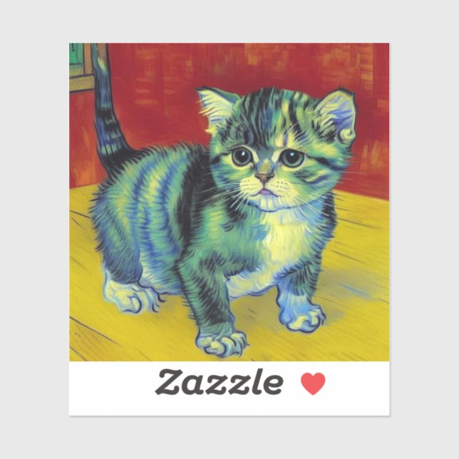 Sticker Van Gogh Tabby Cat (Feuille)