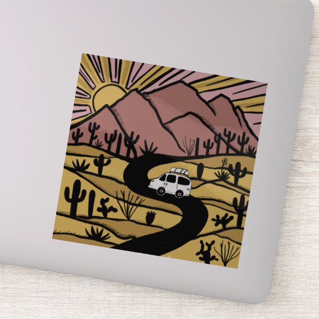 Sticker VAN LIFE Desert Mountain Explorez Sunrise (Détail)