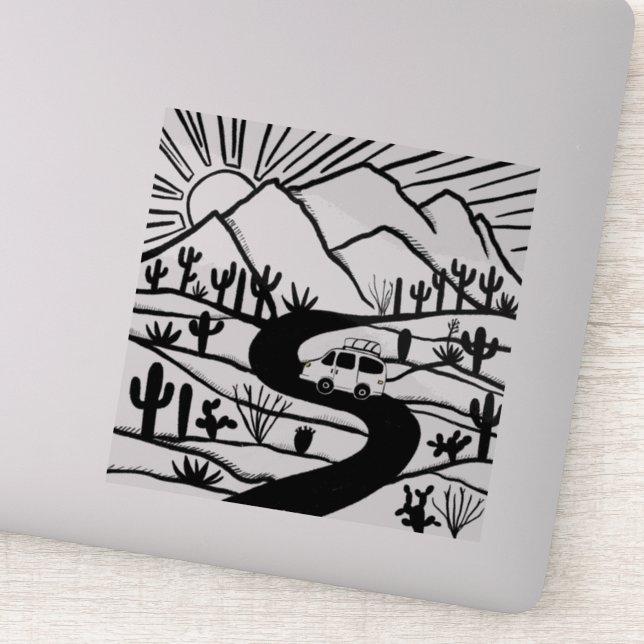 Sticker VAN LIFE Desert Mountain Explorez Sunrise (Détail)