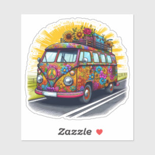 Sticker Van Vintage à socle floral