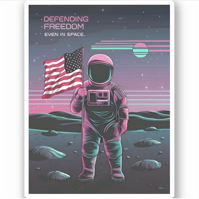 Sticker Vaporwave LoFi des années 80, astronaute patriotiq (Devant)